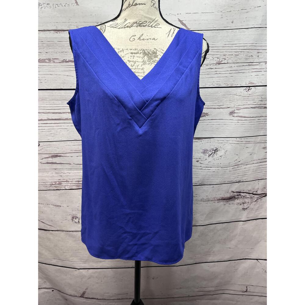 Worthington Royal Blue V-Neck Pleated Sleeveless Blouse Size Large - Picture 1 of 4